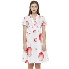 Red Drops On White Background Short Sleeve Waist Detail Dress by SychEva