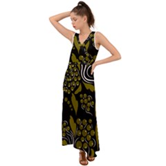 Folk Flowers Pattern  V-neck Chiffon Maxi Dress by Eskimos