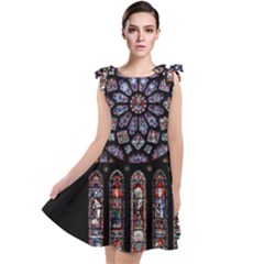 Chartres-cathedral-notre-dame-de-paris-amiens-cath-stained-glass Tie Up Tunic Dress by Sudhe