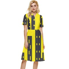 Skyline-city-building-sunset Button Top Knee Length Dress by Sudhe