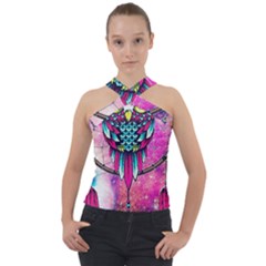 Owl Dreamcatcher Cross Neck Velour Top by Sudhe