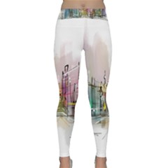 Drawing-watercolor-painting-city Classic Yoga Leggings by Sudhe