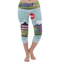 Japan-landmark-landscape-view Capri Yoga Leggings by Sudhe