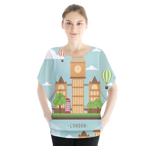 London-watch-landmark-england Batwing Chiffon Blouse by Sudhe