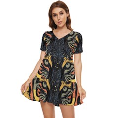 Tiger-predator-abstract-feline Tiered Short Sleeve Mini Dress by Sudhe