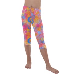 Multicolored Splashes And Watercolor Circles On A Dark Background Kids  Lightweight Velour Capri Leggings  by SychEva