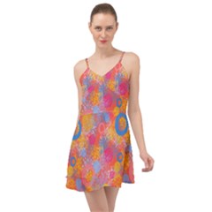 Multicolored Splashes And Watercolor Circles On A Dark Background Summer Time Chiffon Dress by SychEva