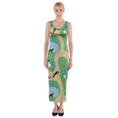 Girls With Dogs For A Walk In The Park Fitted Maxi Dress by SychEva