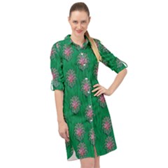 Lotus Bloom In The Blue Sea Of Peacefulness Long Sleeve Mini Shirt Dress by pepitasart