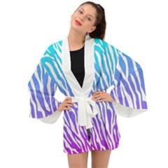 White Tiger Purple & Blue Animal Fur Print Stripes Long Sleeve Kimono by Casemiro