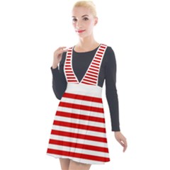 Red And White Stripes Pattern, Geometric Theme Plunge Pinafore Velour Dress by Casemiro