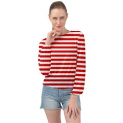 Red And White Stripes Pattern, Geometric Theme Banded Bottom Chiffon Top by Casemiro