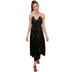 Turquoise Abstract Flowers With Splashes On A Dark Background  Abstract Print Halter Tie Back Dress  by SychEva