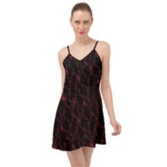 Pink Abstract Flowers With Splashes On A Dark Background  Abstract Print Summer Time Chiffon Dress by SychEva