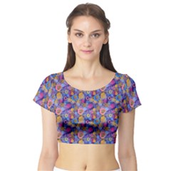 Multicolored Circles And Spots Short Sleeve Crop Top by SychEva