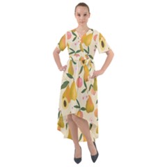 Yellow Juicy Pears And Apricots Front Wrap High Low Dress by SychEva