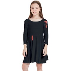 Red And Black Abstract Grunge Print Kids  Quarter Sleeve Skater Dress by dflcprintsclothing