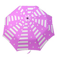 Saturated Pink Lines And Stars Pattern, Geometric Theme Folding Umbrellas by Casemiro