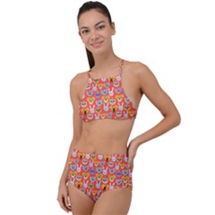 Cute Faces Of Dogs And Cats With Glasses High Waist Tankini Set by SychEva