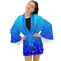 Butterflies At Blue, Two Color Tone Gradient Long Sleeve Kimono by Casemiro