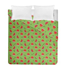 Juicy Slices Of Watermelon On A Green Background Duvet Cover Double Side (full/ Double Size) by SychEva