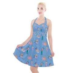 Beautiful Girls With Drinks Halter Party Swing Dress  by SychEva