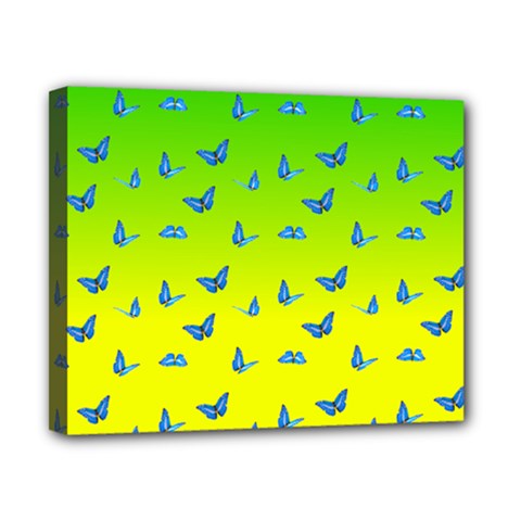 Blue Butterflies At Yellow And Green, Two Color Tone Gradient Canvas 10  X 8  (stretched) by Casemiro