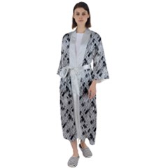 8 Bit Newspaper Pattern, Gazette Collage Black And White Maxi Satin Kimono by Casemiro