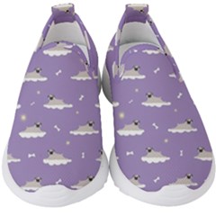 Pug Dog On A Cloud Kids  Slip On Sneakers by SychEva