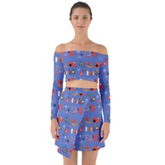 Blue 50s Off Shoulder Top With Skirt Set by NerdySparkleGoth