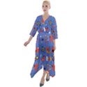 Blue 50s Quarter Sleeve Wrap Front Maxi Dress View1