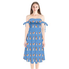 Cute Corgi Dogs Shoulder Tie Bardot Midi Dress by SychEva