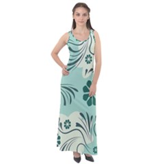 Folk Flowers Pattern  Sleeveless Velour Maxi Dress by Eskimos