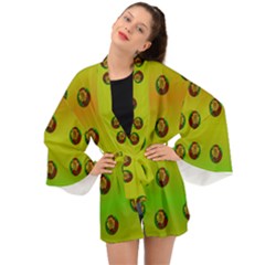 Sun Flowers For Iconic Pleasure In Pumpkin Time Long Sleeve Kimono by pepitasart