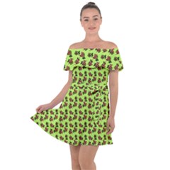 Cute Deer Pattern Green Off Shoulder Velour Dress by snowwhitegirl