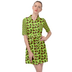 Cute Deer Pattern Green Belted Shirt Dress by snowwhitegirl