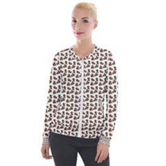 Cute Deer Pattern White Velvet Zip Up Jacket by snowwhitegirl