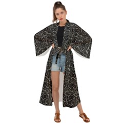 Dark Grunge Geometric Print Pattern Maxi Kimono by dflcprintsclothing