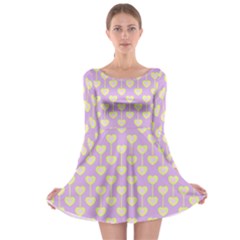 Yellow Hearts On A Light Purple Background Long Sleeve Skater Dress by SychEva