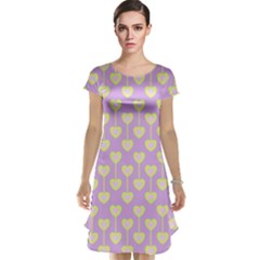 Yellow Hearts On A Light Purple Background Cap Sleeve Nightdress by SychEva