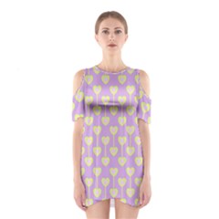 Yellow Hearts On A Light Purple Background Shoulder Cutout One Piece Dress by SychEva