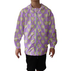 Yellow Hearts On A Light Purple Background Kids  Hooded Windbreaker by SychEva