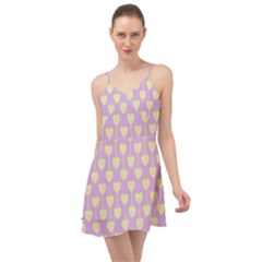 Yellow Hearts On A Light Purple Background Summer Time Chiffon Dress by SychEva