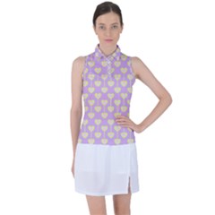 Yellow Hearts On A Light Purple Background Women s Sleeveless Polo Tee by SychEva