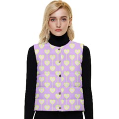 Yellow Hearts On A Light Purple Background Women s Short Button Up Puffer Vest by SychEva