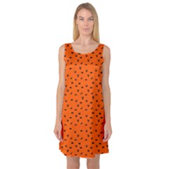 Halloween, Black Bats Pattern On Orange Sleeveless Satin Nightdress by Casemiro