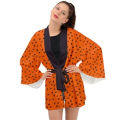 Halloween, Black Bats Pattern On Orange Long Sleeve Kimono by Casemiro