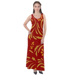 Folk Flowers Pattern Floral Surface Design Seamless Pattern Sleeveless Velour Maxi Dress by Eskimos