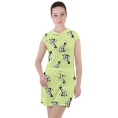 Black And White Vector Flowers At Canary Yellow Drawstring Hooded Dress by Casemiro