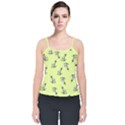 Black and white vector flowers at canary yellow Velvet Spaghetti Strap Top View1